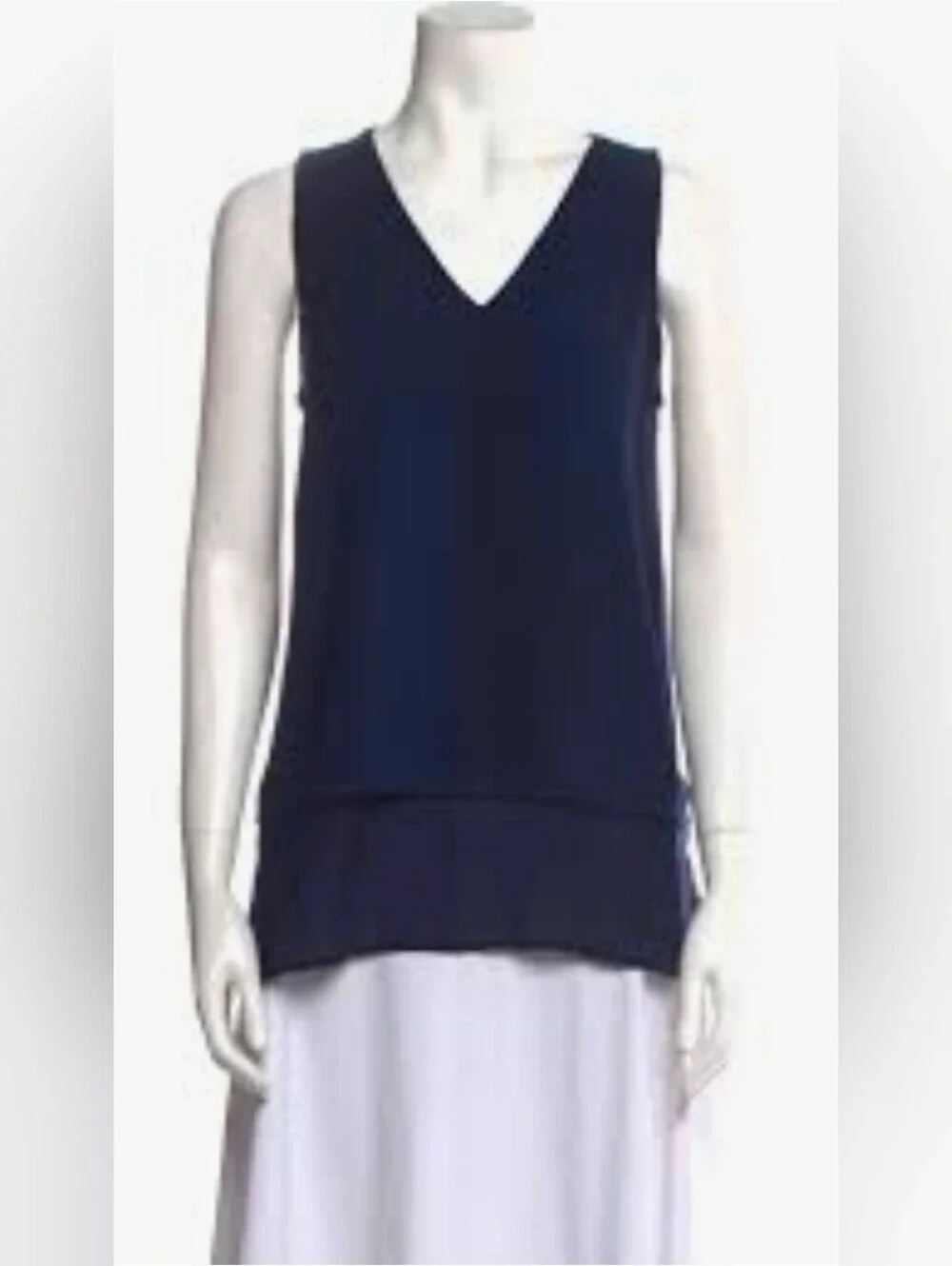 Michael Kors Navy Blue V-Neck Sleeveless Layered Tank Blouse Top , Large